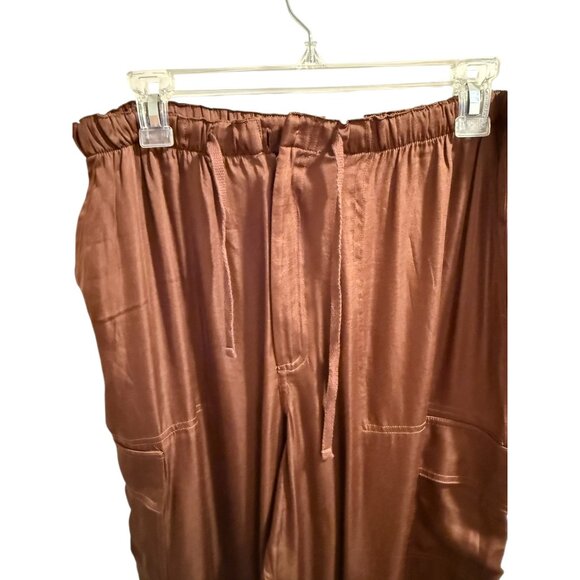 New Pink VS Brown Satin Drawstring Cargo Pants sz L - Picture 3 of 8